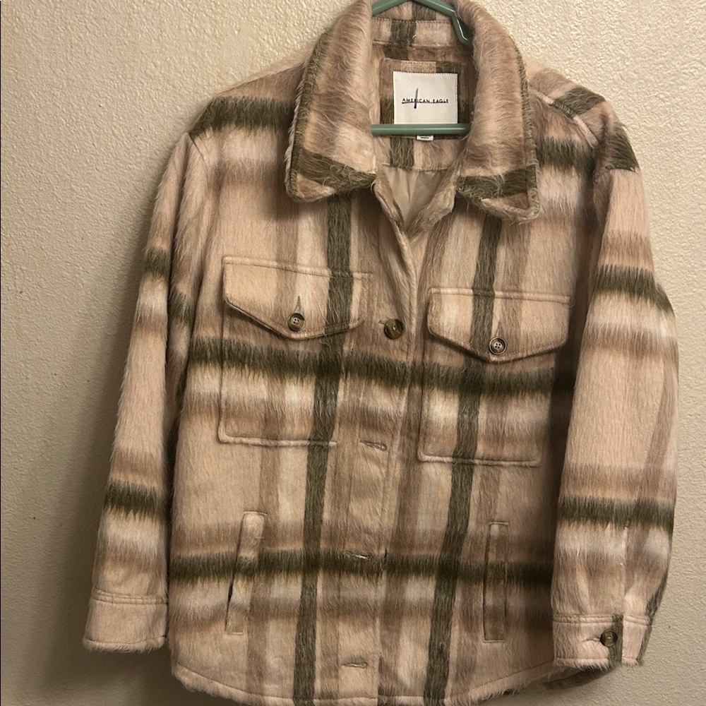 American Eagle Outfitters Plaid Jacket - Cream and Brown